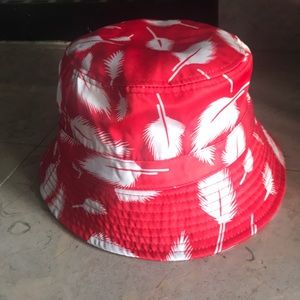 Red and white feather bucket hat